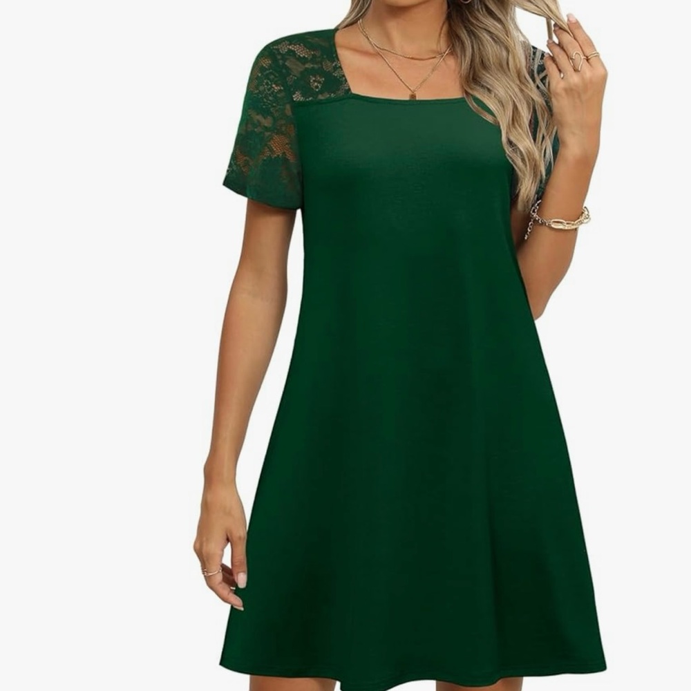 Elegant Green Lace Sleeve Dress
